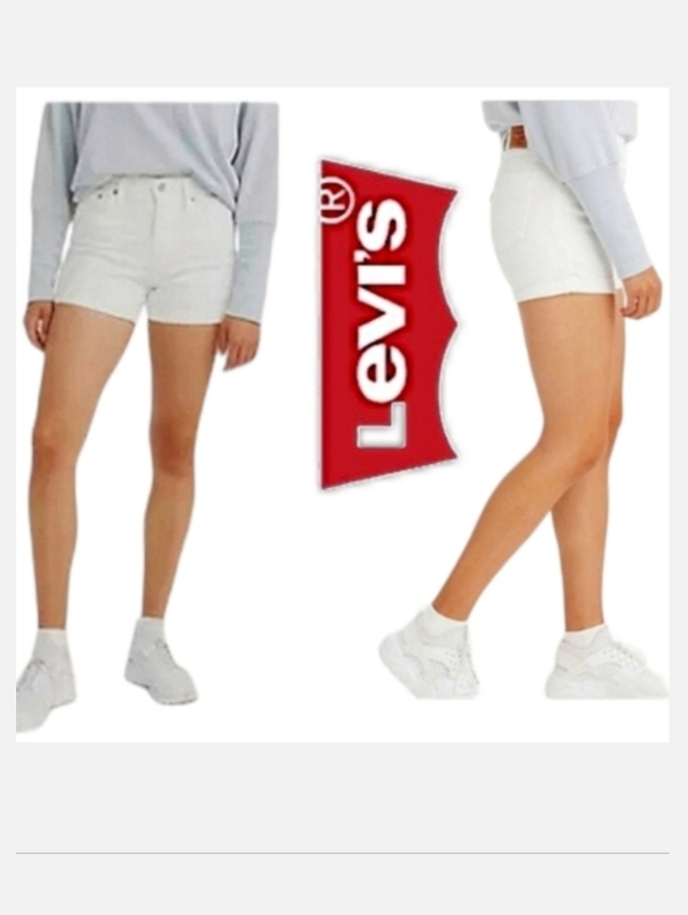 Levi's White Denim Shorts Mid Rise Distressed Mid Length Sz 26